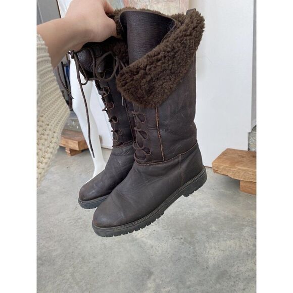 Santana Canada Boots Womens Brown Shearling Leather Lace Up Size 9 M - Picture 1 of 10